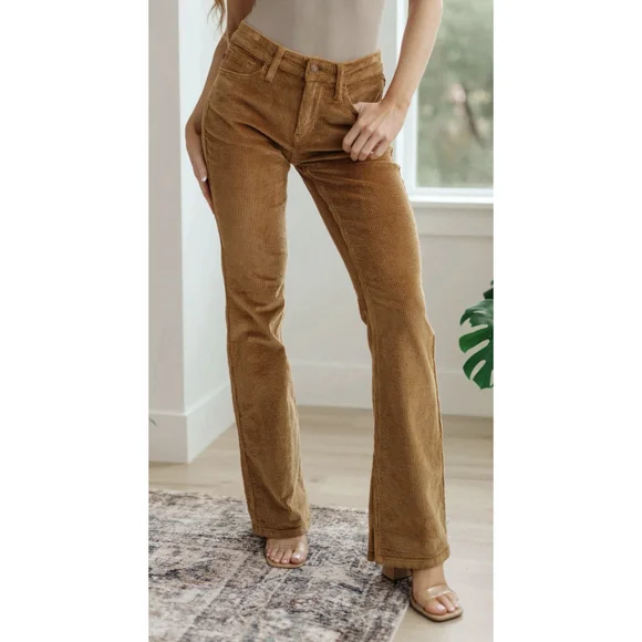 Judy Blue Camel Corduroy Bootcut Pants Mid Rise Stretch Plus Size 18W - Picture 1 of 9